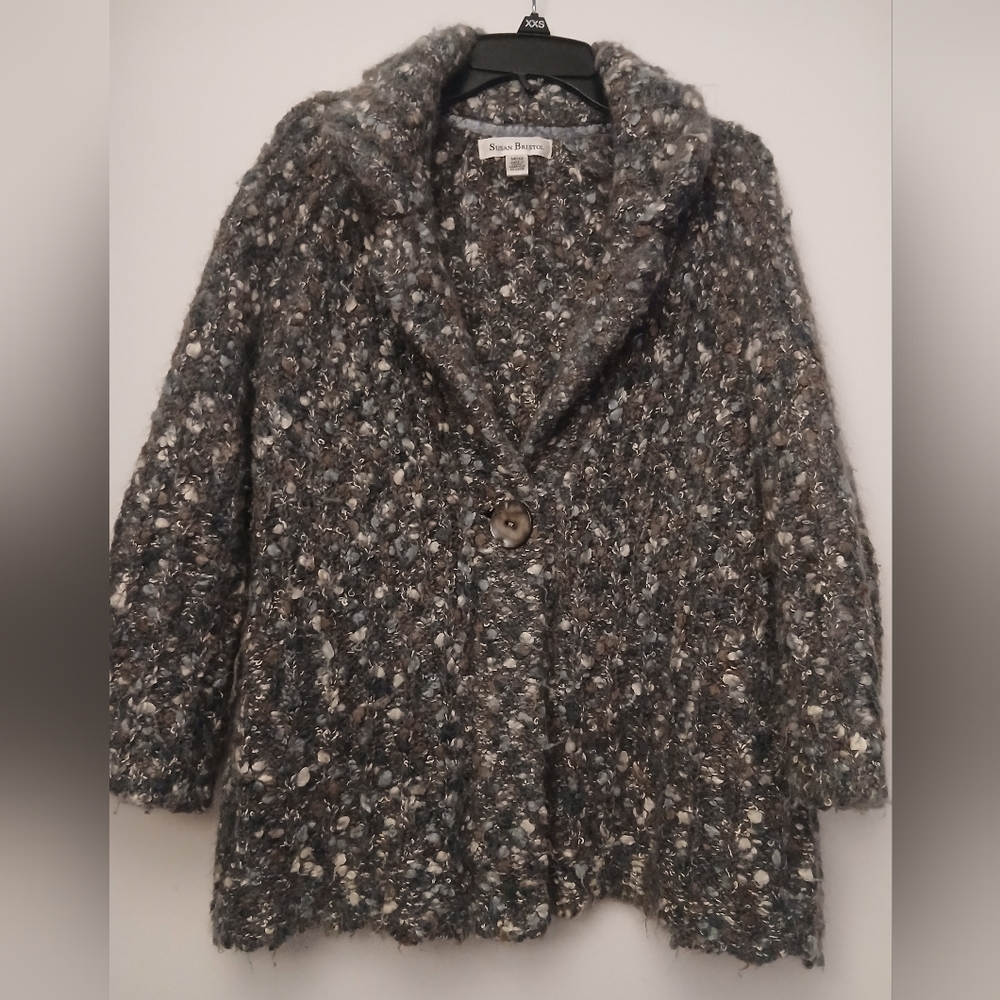 Susan Bristol Grey and Biege Knit Jacket.Size M.